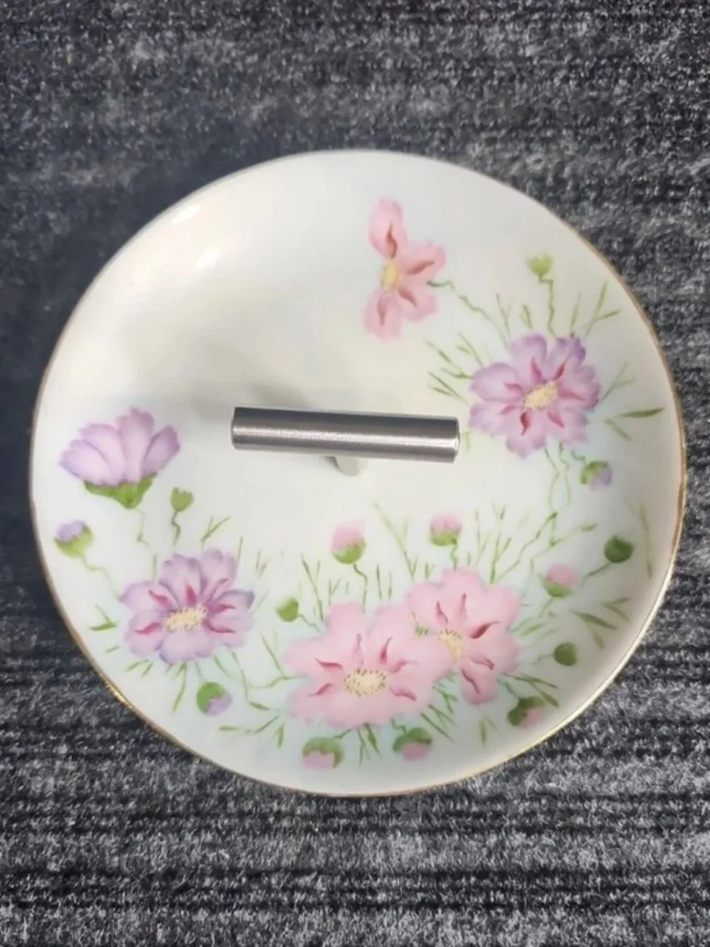 Vintage Hutschenreuther Upcycled Floral Porcelain Ring Dish & Jewelry Holder Bar